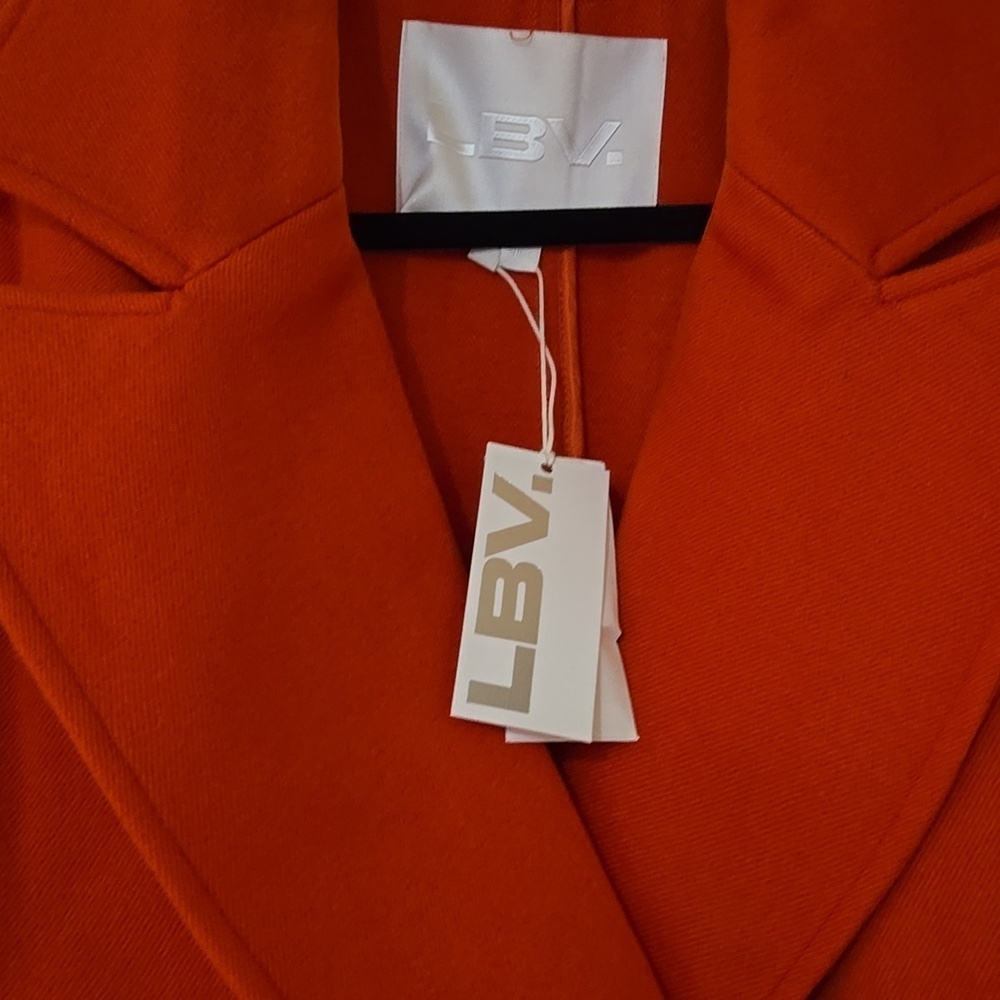 NWT LBV Double Faced Longline Coat In Flame Reddish Orange Size Large - Picture 2 of 14